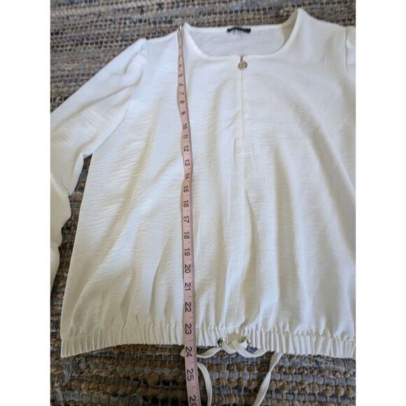 Tommy Hilfiger XL White Textured Drawstring Shirt Top Gold Zip Up Logo - Picture 5 of 8